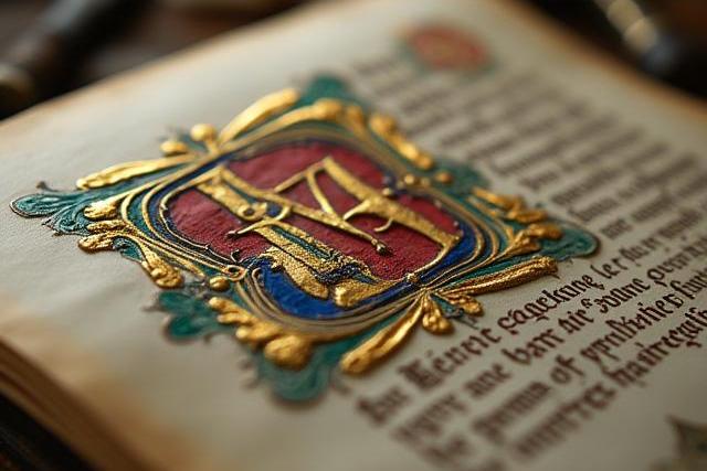 Détail d'un manuscrit enluminé médiéval avec des illustrations colorées.